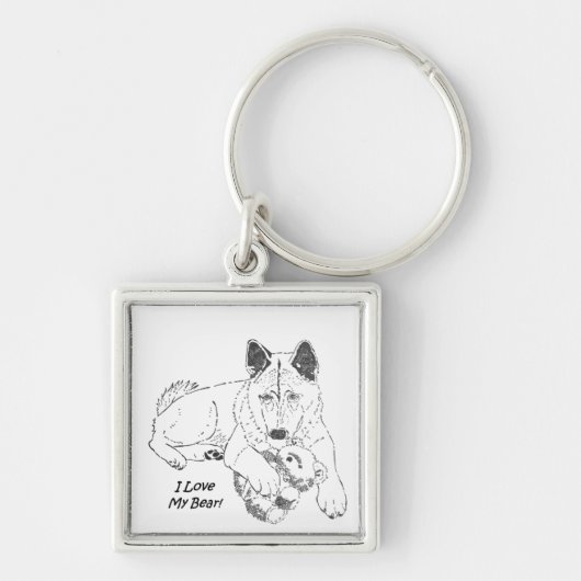 Cute akita with teddy bear dog art keychain schlüsselanhänger (Vorne)