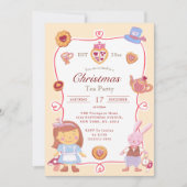 Cute Alice' Creamy Christmas Tea Party Invitation Einladung (Vorderseite)