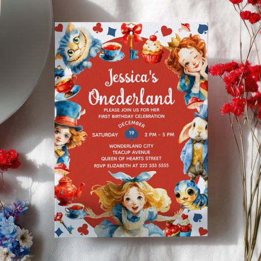 Cute Alice in ONEDERLAND 1st Birthday Tea Party Einladung