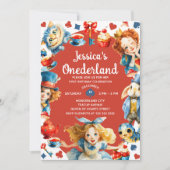 Cute Alice in ONEDERLAND 1st Birthday Tea Party Einladung (Vorderseite)
