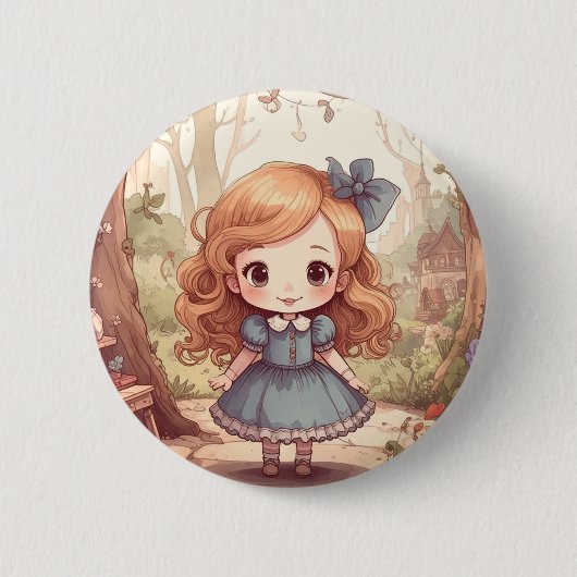 Cute Alice in Wonderland Whimsical Woodland Art Button (Vorderseite)