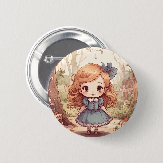 Cute Alice in Wonderland Whimsical Woodland Art Button (Vorne & Hinten)