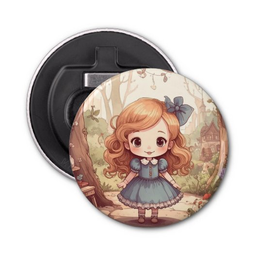 Cute Alice in Wonderland Whimsical Woodland Art Flaschenöffner (Vorderseite)
