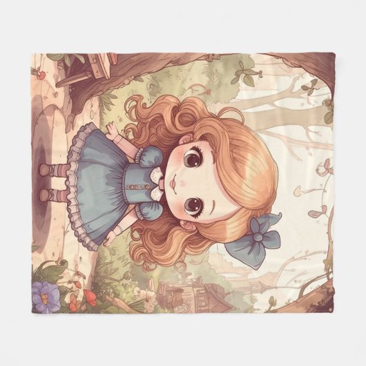 Cute Alice in Wonderland Whimsical Woodland Art Fleecedecke (Vorderseite (Horizontal))