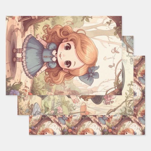 Cute Alice in Wonderland Whimsical Woodland Art Geschenkpapier Set (Set)