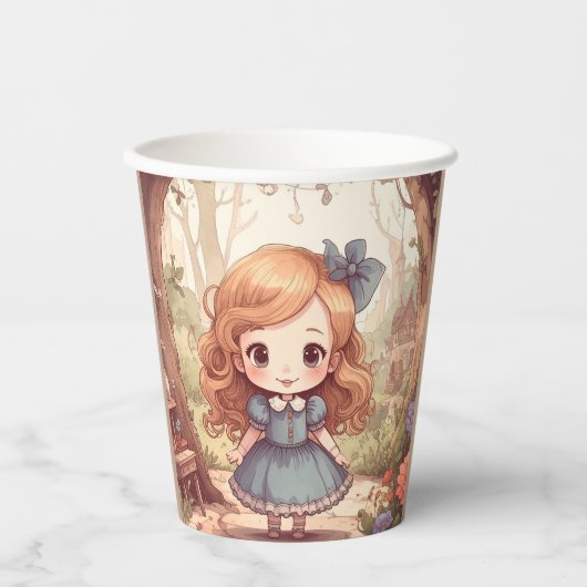 Cute Alice in Wonderland Whimsical Woodland Art Pappbecher (Vorderseite)