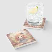 Cute Alice in Wonderland Whimsical Woodland Art Steinuntersetzer (Seitenansicht)