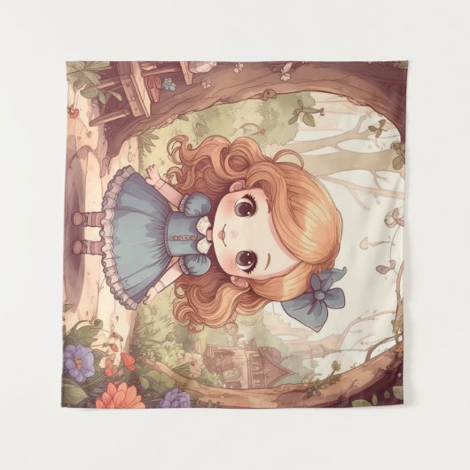 Cute Alice in Wonderland Whimsical Woodland Art Wandteppich (Vorderseite (Horizontal))