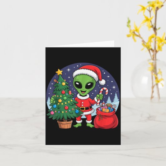 Cute Alien Christmas Tree Lights Xmas Holidays Win Karte (Gelbe Blume)