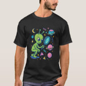 Cute Alien Exploring Planets | Pastel Space Vector T-Shirt (Vorderseite)