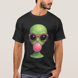 Cute Alien Face with Pink Sunglasses Cosmic Vibes T-Shirt