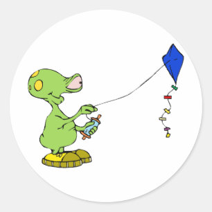Cute Alien Flying Kite Runder Aufkleber
