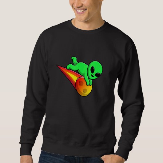 Cute Alien Flying with Meteorite Stone Asteroid UF Sweatshirt (Vorderseite)