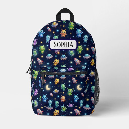 Cute Alien Galaxy Pattern Backpack Bedruckter Rucksack (Vorderseite)