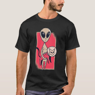 Cute Alien Holding A Pet Cat Graphic T-Shirt