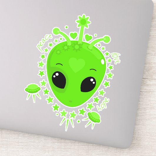 Cute Alien Peace Hope Love Kawaii Aufkleber (Detail)