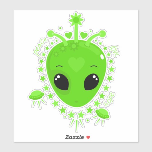 Cute Alien Peace Hope Love Kawaii Aufkleber (Blatt)