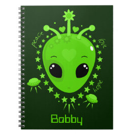 Cute Alien Peace Hope Love Kawaii Notizblock