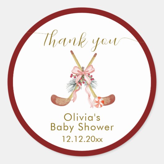 Cute All Stars Bow Hockey Girl Baby Shower Runder Aufkleber (Vorderseite)