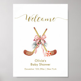 Cute All Stars Bow Hockey Girl Baby Shower Welcome Poster