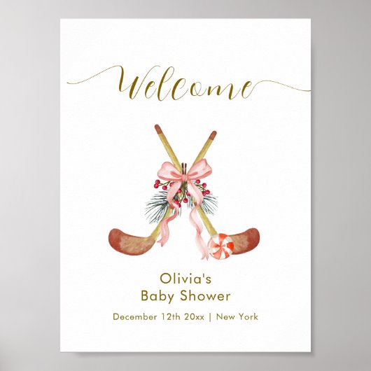 Cute All Stars Bow Hockey Girl Baby Shower Welcome Poster (Vorne)