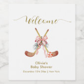 Cute All Stars Bow Hockey Girl Baby Shower Welcome Weinetikett (Einzelnes Label)