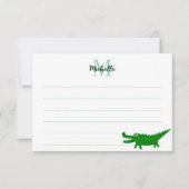  Cute Alligator Drawing Lined Monogram Custom Mitteilungskarte (Vorderseite)