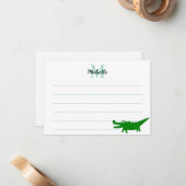  Cute Alligator Drawing Lined Monogram Custom Mitteilungskarte (Vorderseite/Rückseite Beispiel)