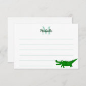  Cute Alligator Drawing Lined Monogram Custom Mitteilungskarte (Vorne/Hinten)