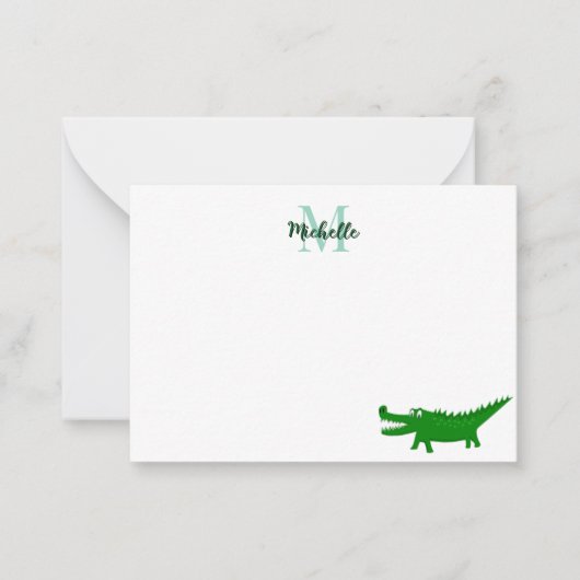  Cute Alligator Drawing Lined Personalized Mitteilungskarte (Vorderseite)