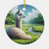 Cute Alpaca in a Meadow Keramik Ornament (Vorne)