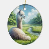 Cute Alpaca in a Meadow Keramik Ornament (Links)
