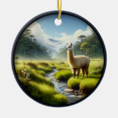 Cute Alpaca in a Meadow Keramik Ornament (Vorne)