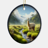 Cute Alpaca in a Meadow Keramik Ornament (Links)