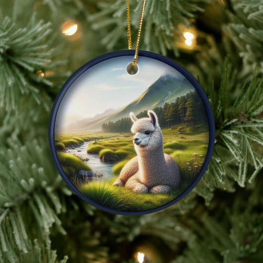 Cute Alpaca in a Meadow  Keramik Ornament