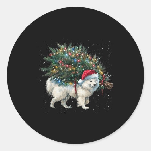 Cute American Eskimo Dog In A Christmas Tree For M Runder Aufkleber (Vorderseite)