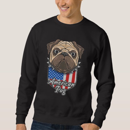 Cute American Pug with USA Flag Shield Background Sweatshirt (Vorderseite)
