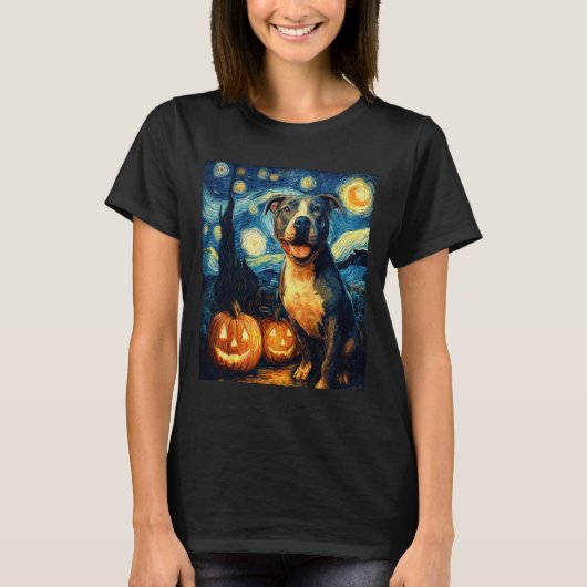 Cute American Staffordshire Terrier Dog Halloween T-Shirt (Vorderseite)