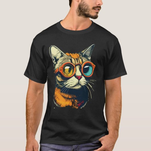 Cute Anamorphic Goggle Wearing Cat Unique T-Shirt (Vorderseite)