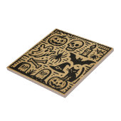 Cute ancient hieroglyph pumpkin and bat Halloween Fliese (Seite)