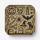 Cute ancient hieroglyph pumpkin and bat Halloween Pappteller (Vorderseite)