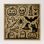 Cute ancient hieroglyph pumpkin and bat Halloween Puzzle (Vertikal)