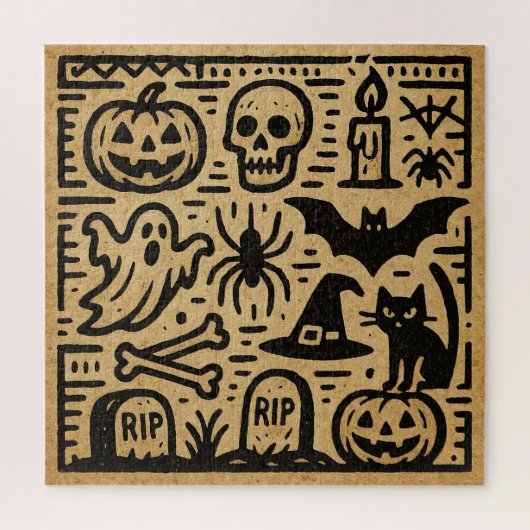Cute ancient hieroglyph pumpkin and bat Halloween Puzzle (Vertikal)