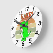 Cute And Angry Cartoon T-Rex Dinosaur Sunset Runde Wanduhr (Winkel)
