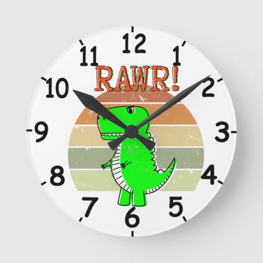 Cute And Angry Cartoon T-Rex Dinosaur Sunset Runde Wanduhr (Vorderseite)