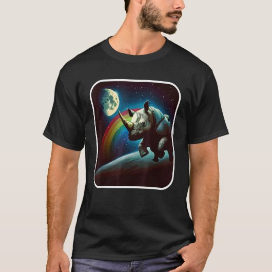 Cute And Astronaut Rhino Space Rainbow Galaxy Moo T-Shirt (Vorderseite)