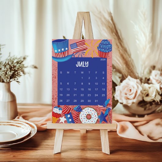 Cute and Colorful 2026 Calendar Page - July Dankeskarte