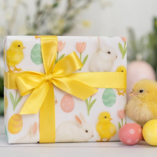 Cute and Colorful Bunny Chicken & Easter Eggs  Geschenkpapier