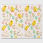 Cute and Colorful Bunny Chicken & Easter Eggs Geschenkpapier (Flach)
