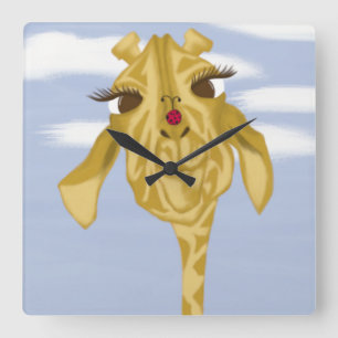 Cute And Colorful Giraffe Quadratische Wanduhr